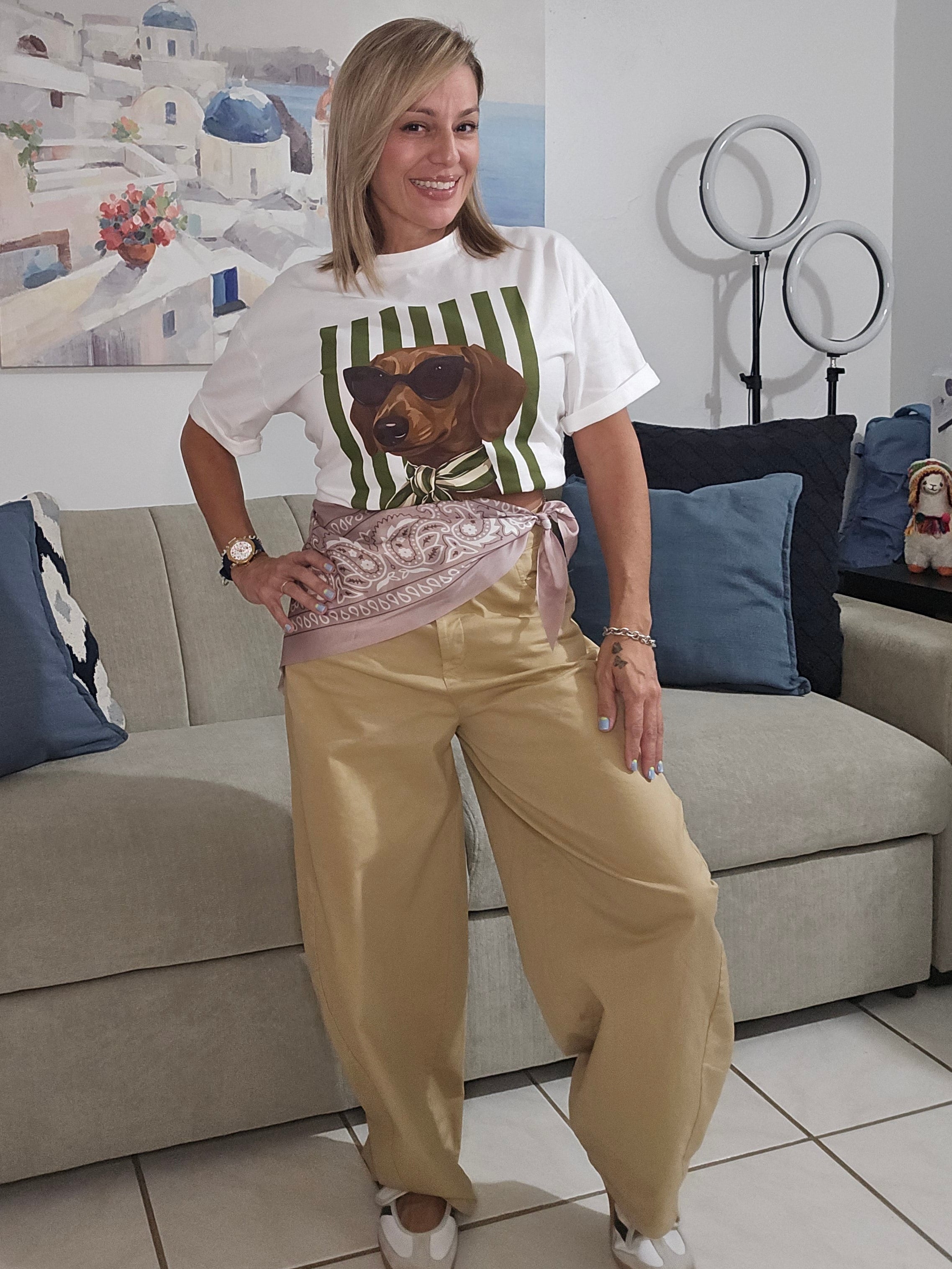Khaki Barrel Pants with Bandana