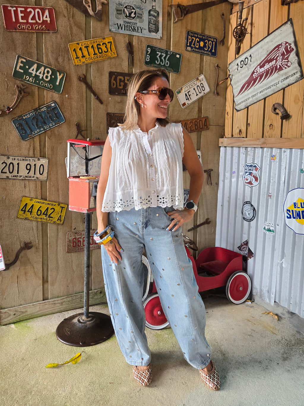 Studded Barrel Jeans